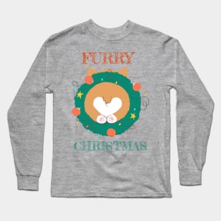 Furry Christmas (Merry Christmas) Corgi Butt Dog Wreath Long Sleeve T-Shirt